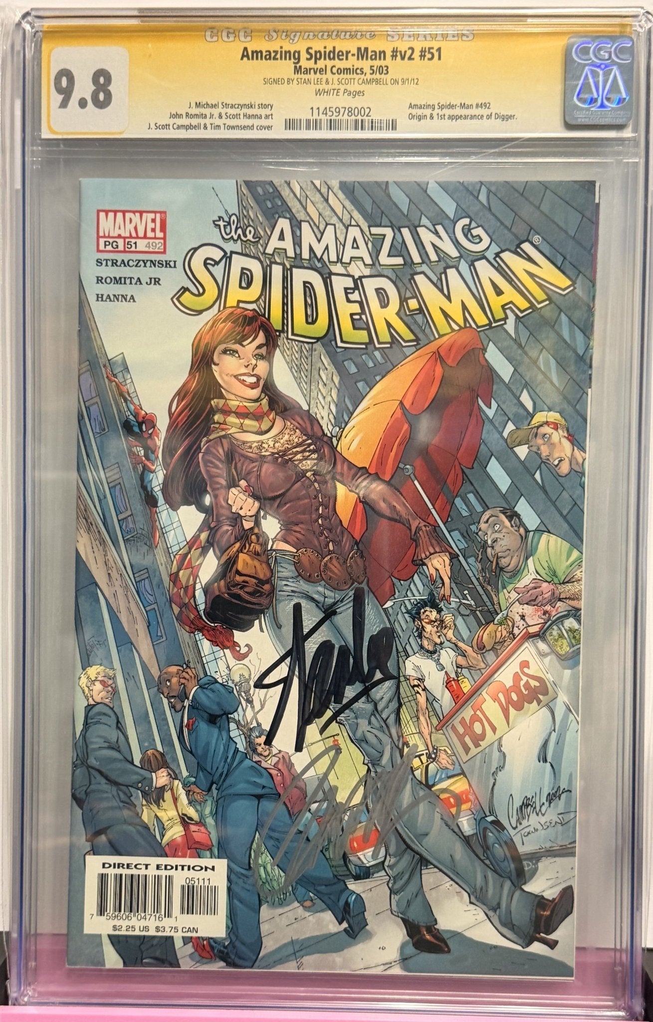 9.8 Sgined Amazing Spider-Man v2 51 Stan Lee & J. Scott Campbell - FURYCOMIX