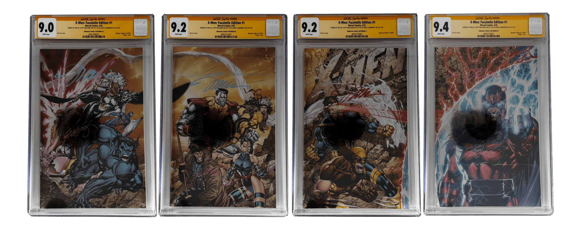 [TRIPLE SIGNED CGC YELLOW LABEL 4 PACK FOIL] X - Men 1991 1 Facsimile Jim Lee | Claremont | Williams Cover Var [Set 4] - FURYCOMIX