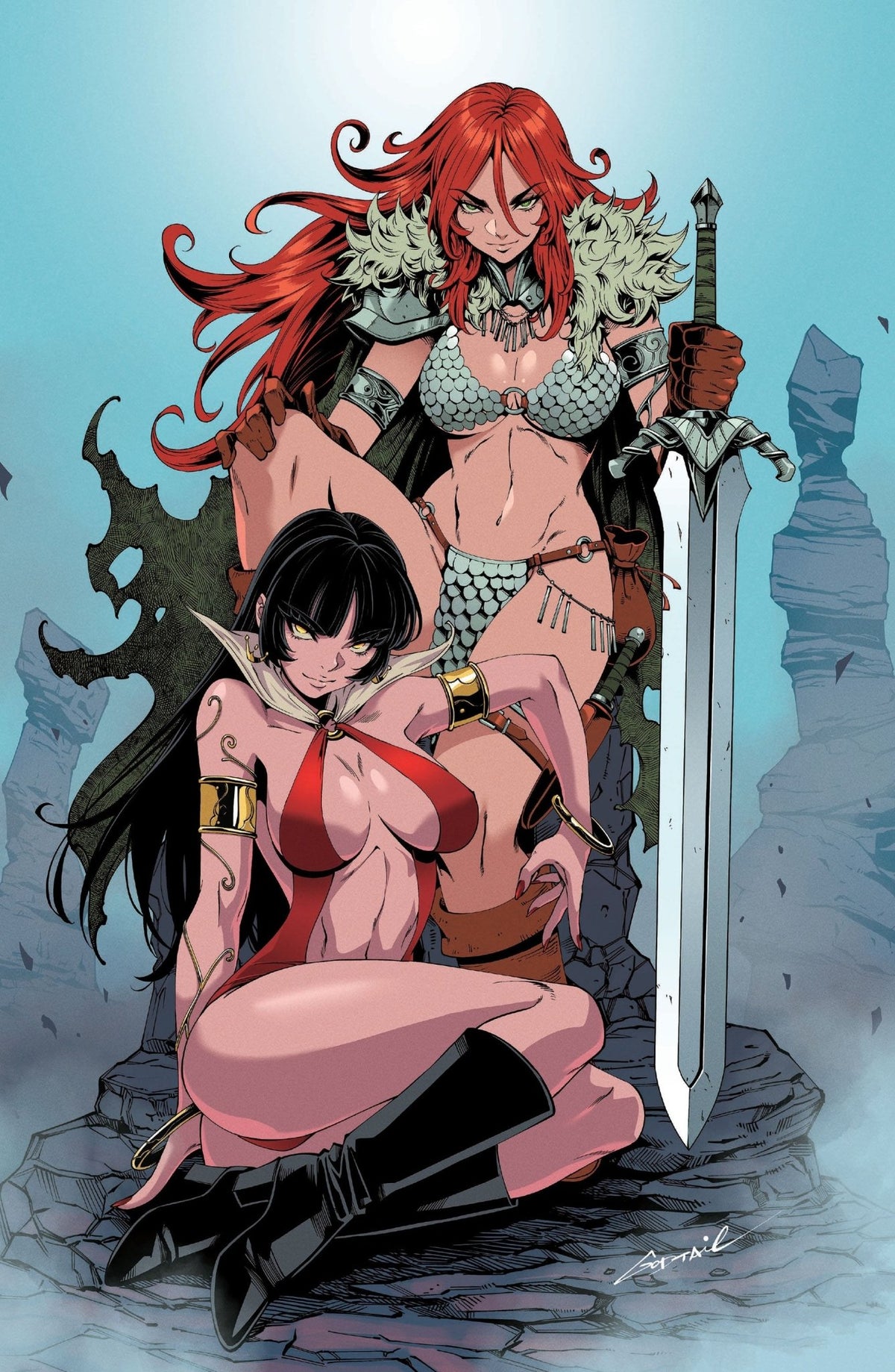 Vampirella vs. Red Sonja: Red City #1 GODTAIL Big Dex Exclusive BLUE Virgin Variant - FURYCOMIX