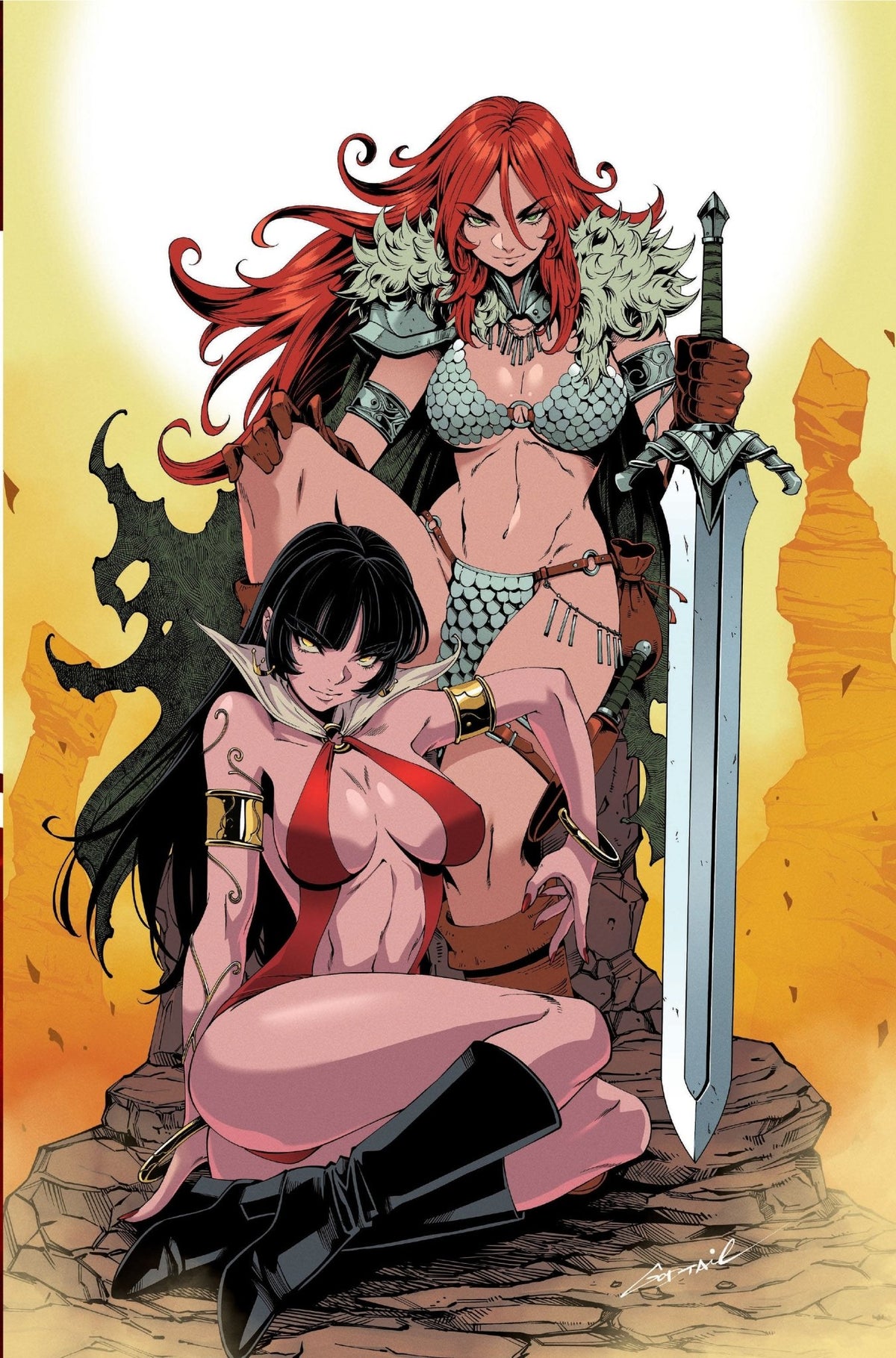 Vampirella vs. Red Sonja: Red City #1 GODTAIL Big Dex Exclusive YELLOW Virgin Variant - FURYCOMIX